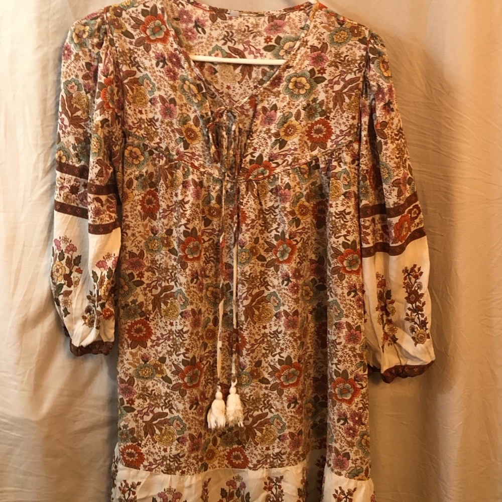 Floral Bohemian Dress with Tassels
